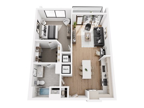 Floor plan for 1 bed, 1 bath, 829 sqft